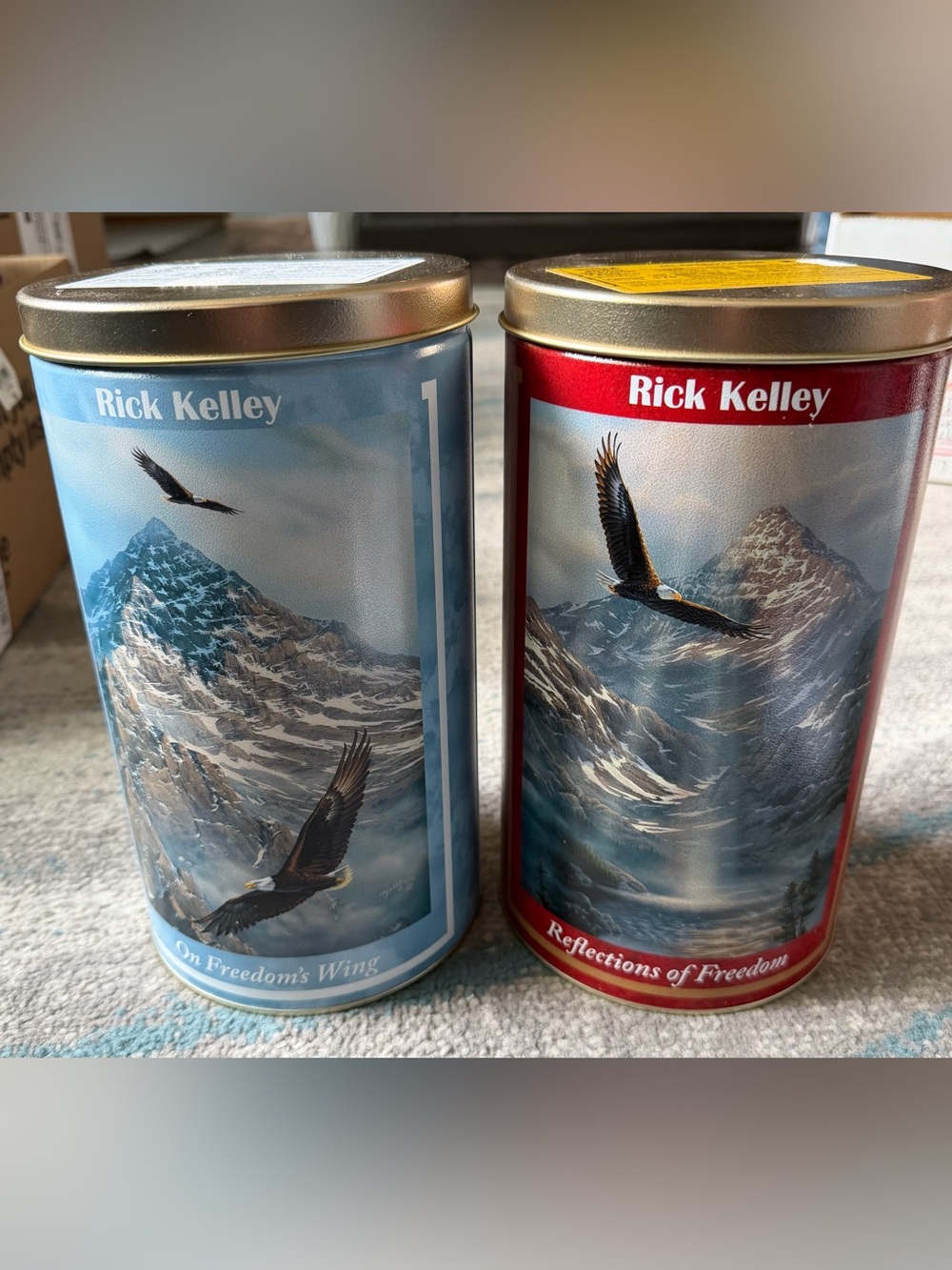 Set of 2 Rick Kelley Eagle Scenic Collectible Popcorn Tins